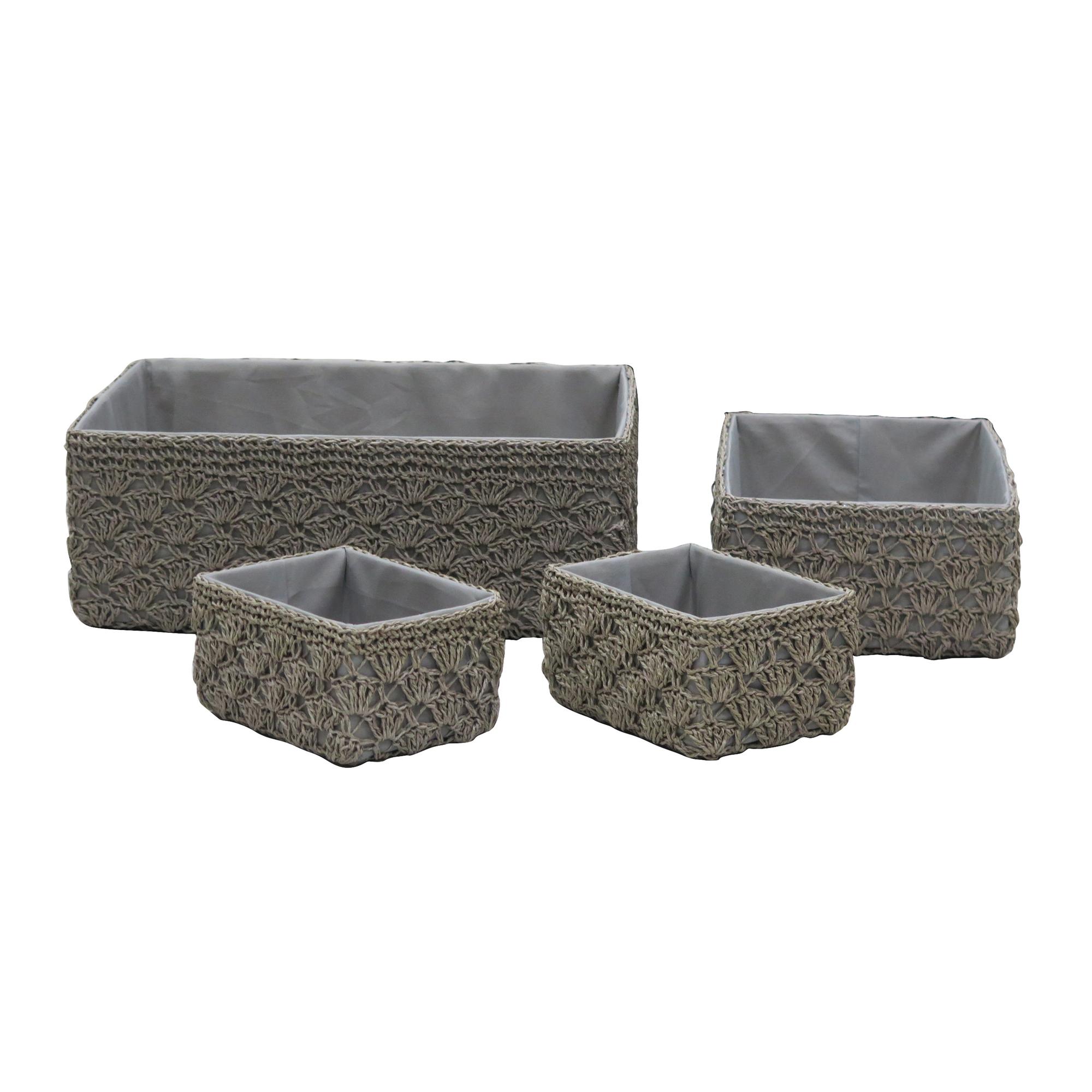 set of 4 rectangular grey paper weaving box with cardboard f - 085-901857