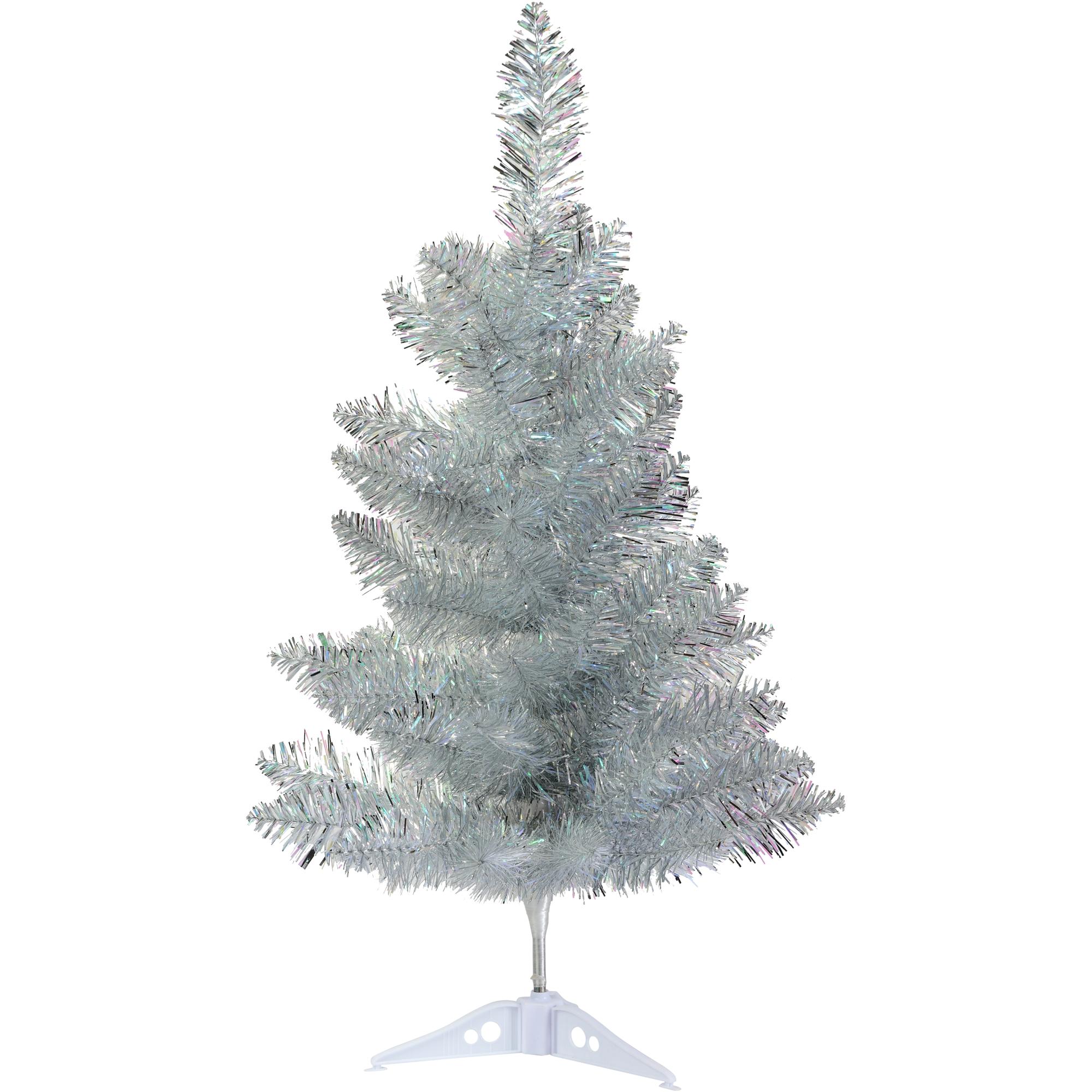 2ft tinsel tree 70tips silverwith iridescent accent white p - 110-0100047