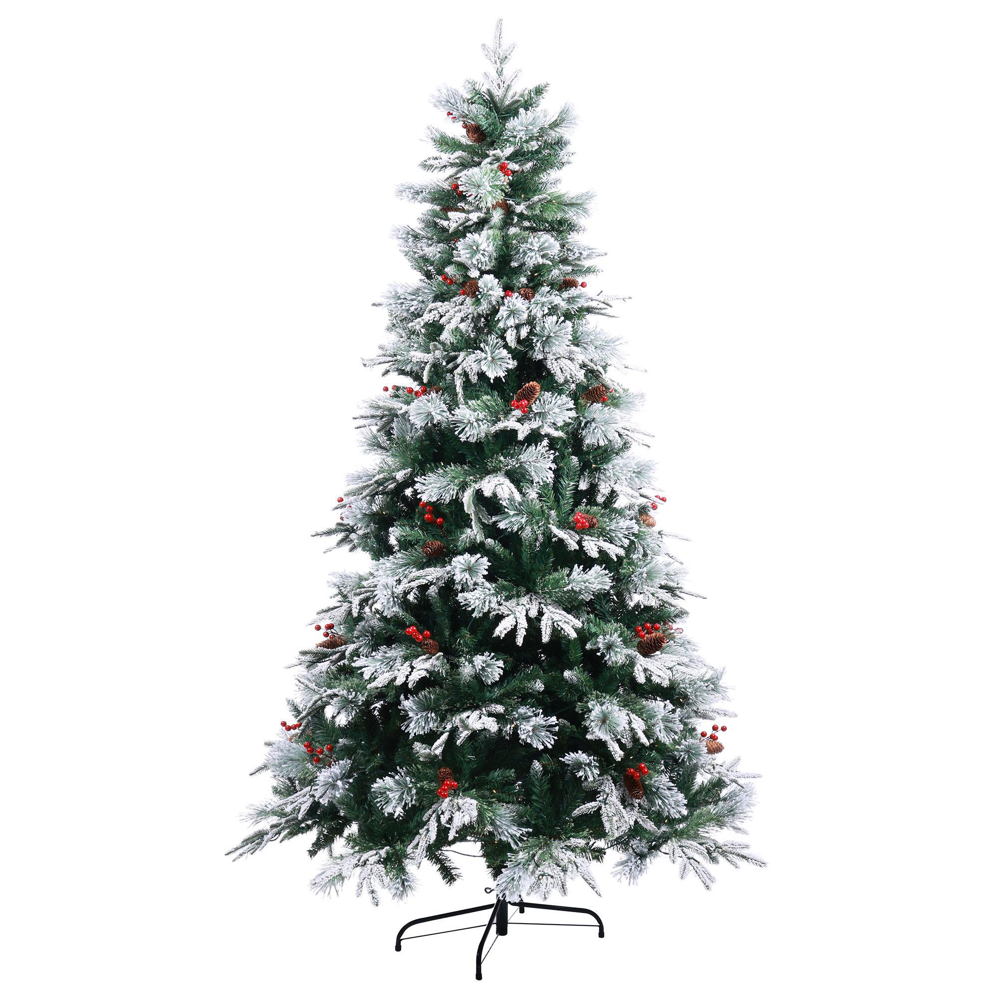 Flocked Tree 7ft 210cm 1276 Tips Cherries Pinecones w/350 - 110-0400138/1