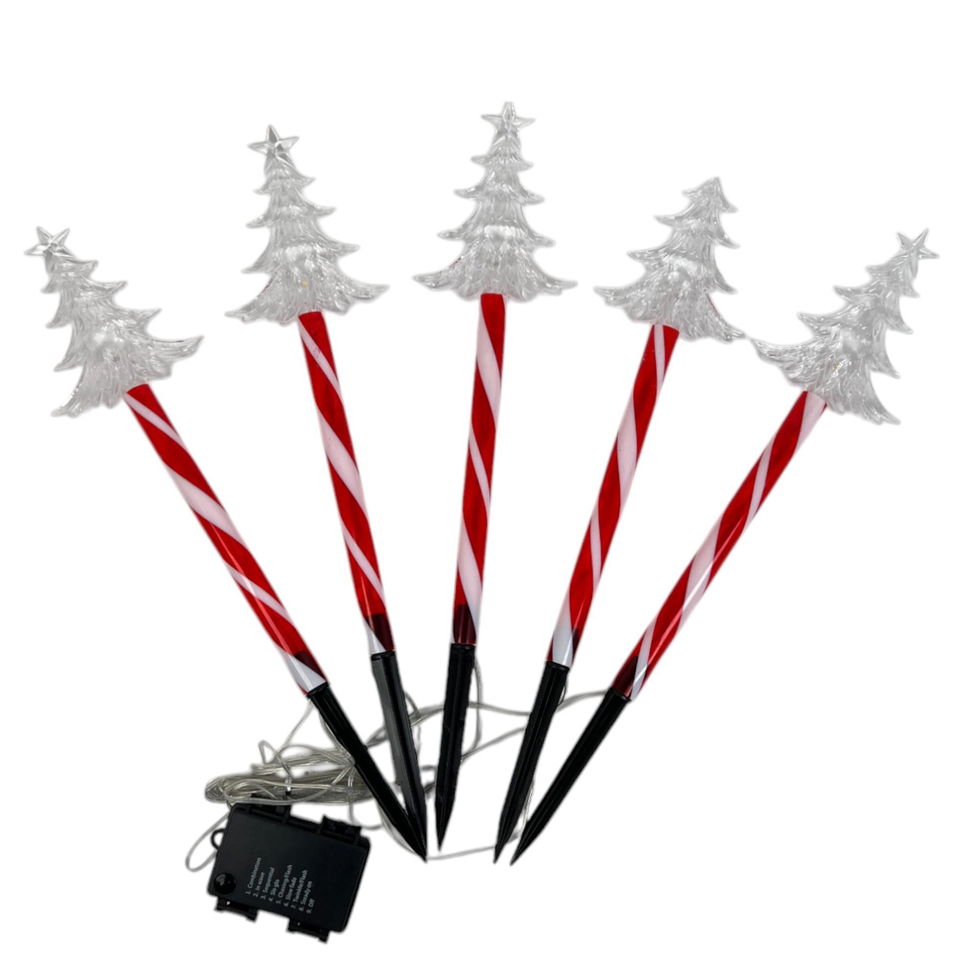 SET OF 5 XMAS TREE FLOOR LIGHTS WITH WATERPROOF BATTERY CASE - 120-7500068B