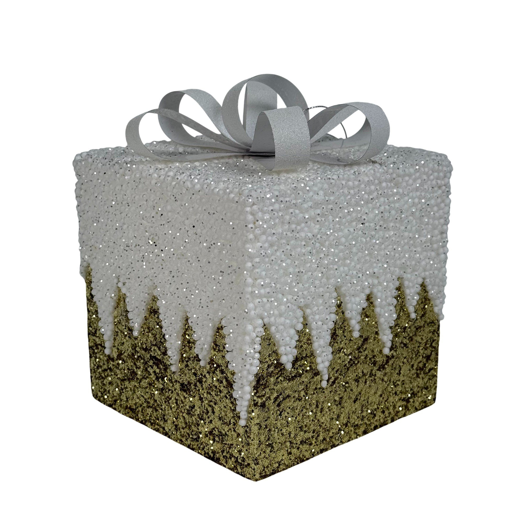 15CM GOLD+WHITE GLITTER GIFT BOX - 130-3200069