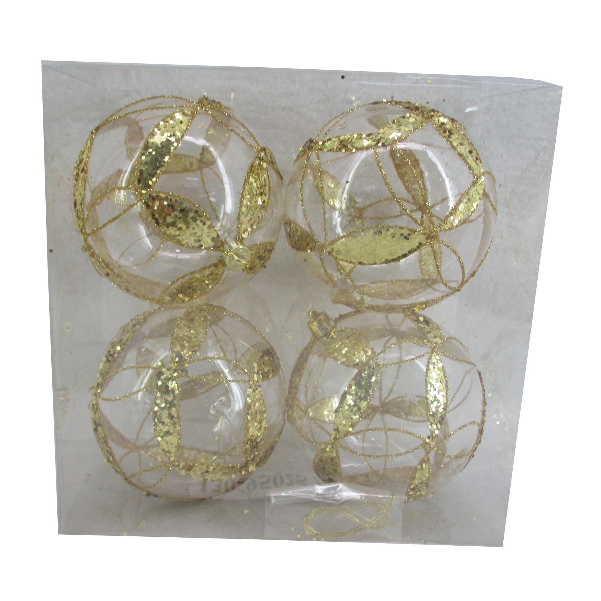 100MM CLEAR PET BALL W/PAINTING GOLD DESIGN +GOLD GLITTER JR - 130-9502574