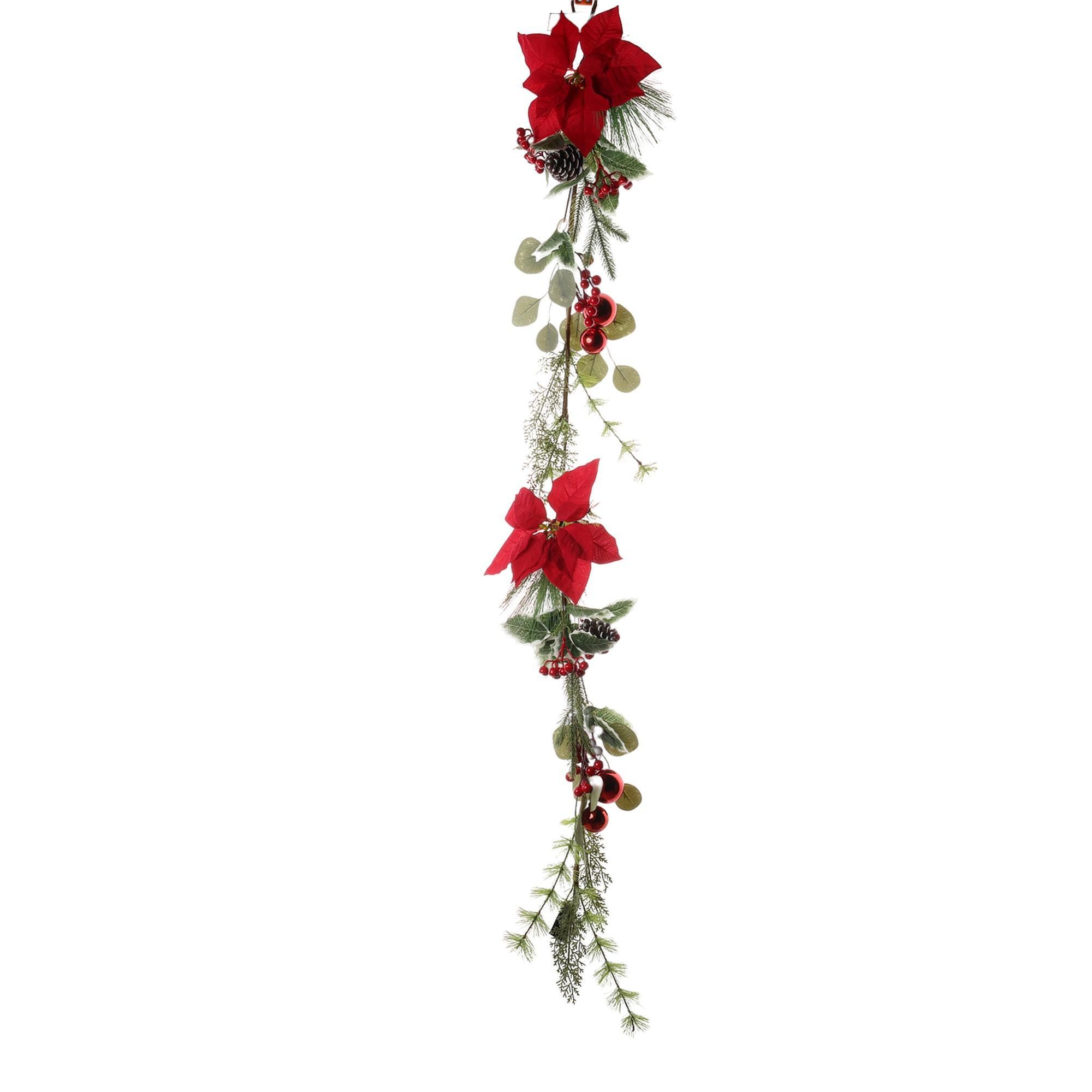 5FT GARLAND WPOINSETTIAELECTROPLATED BALL PVC PINEBERRYPINE - 140-3600055