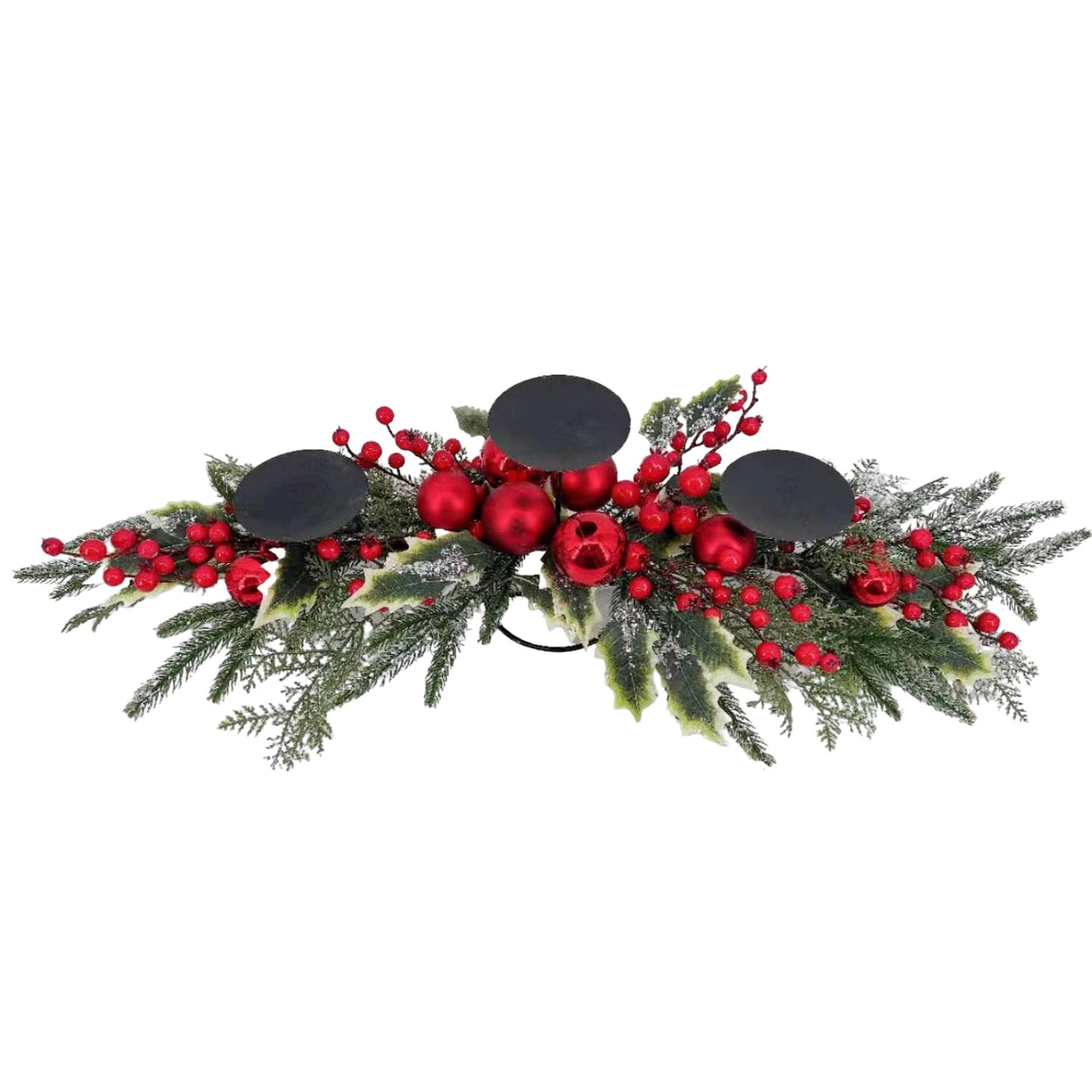PINENEEDLE BERRY AND ELECTROPLATING BALL THREE HEADS CANDLE- - 140-4700493