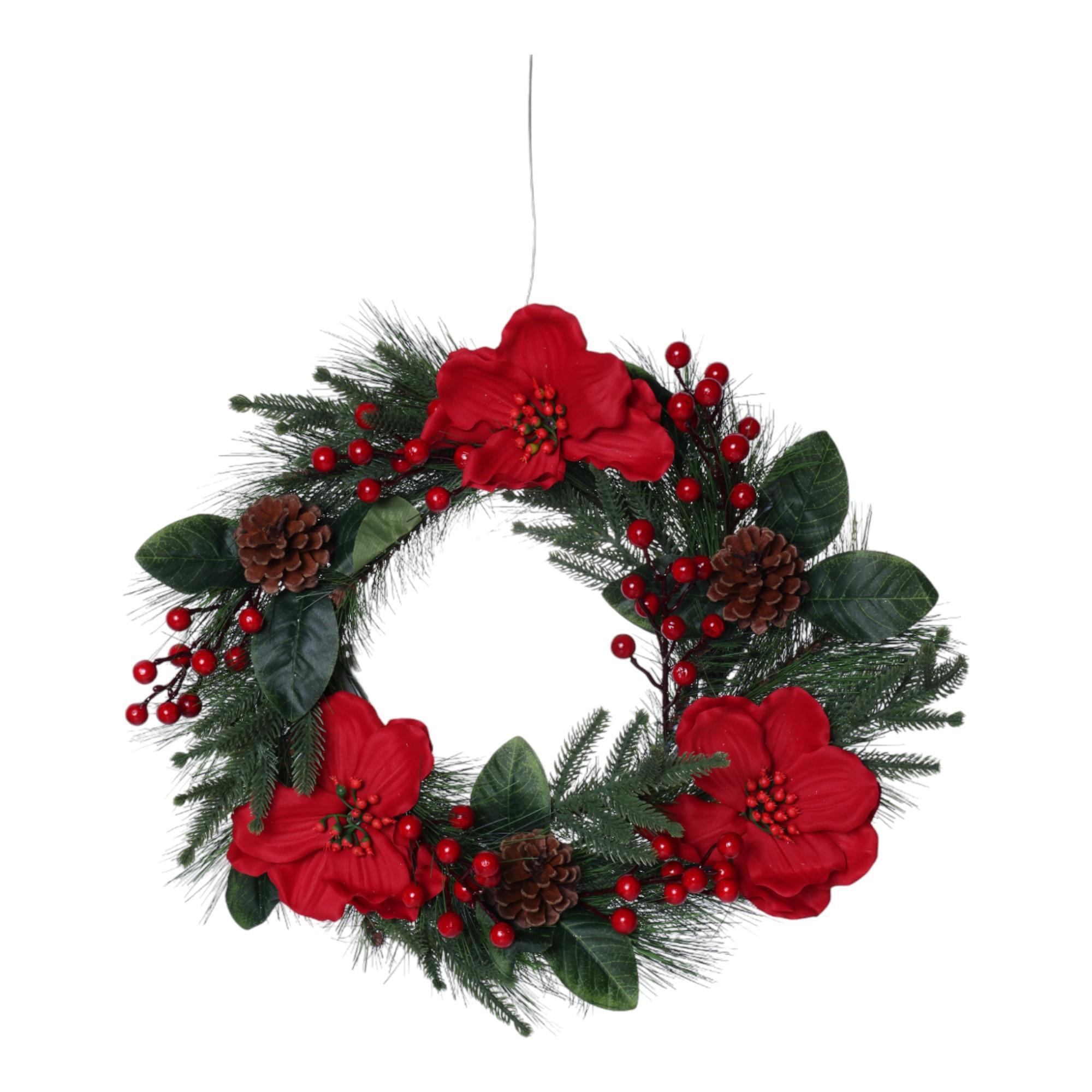 THREE FLOWERS BERRY WREATH - 140-5702949