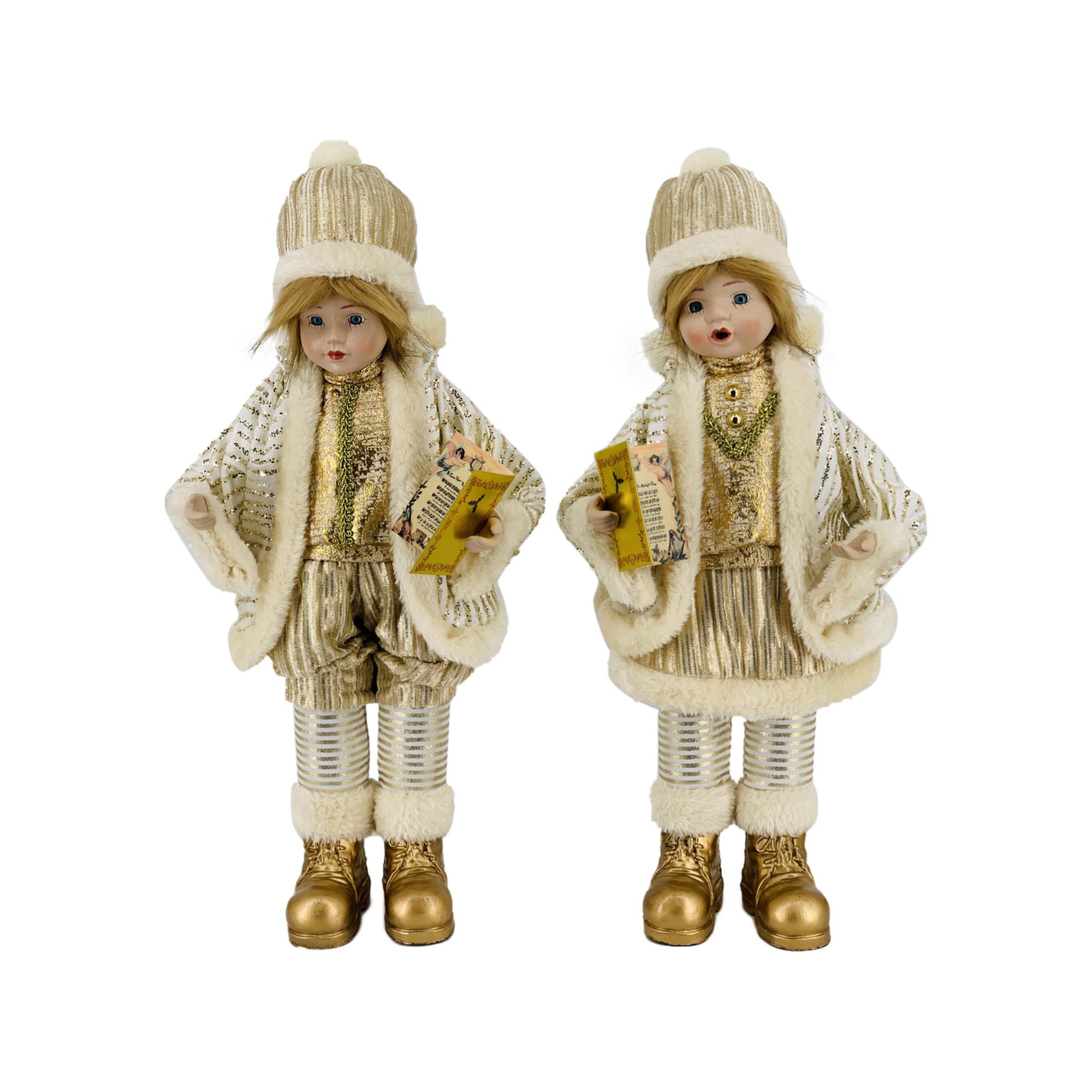 S/2 CAROLLING BOY & GIRL 45.5cmH PORCELAIN HEAD/HANDS - 160-4502082SM