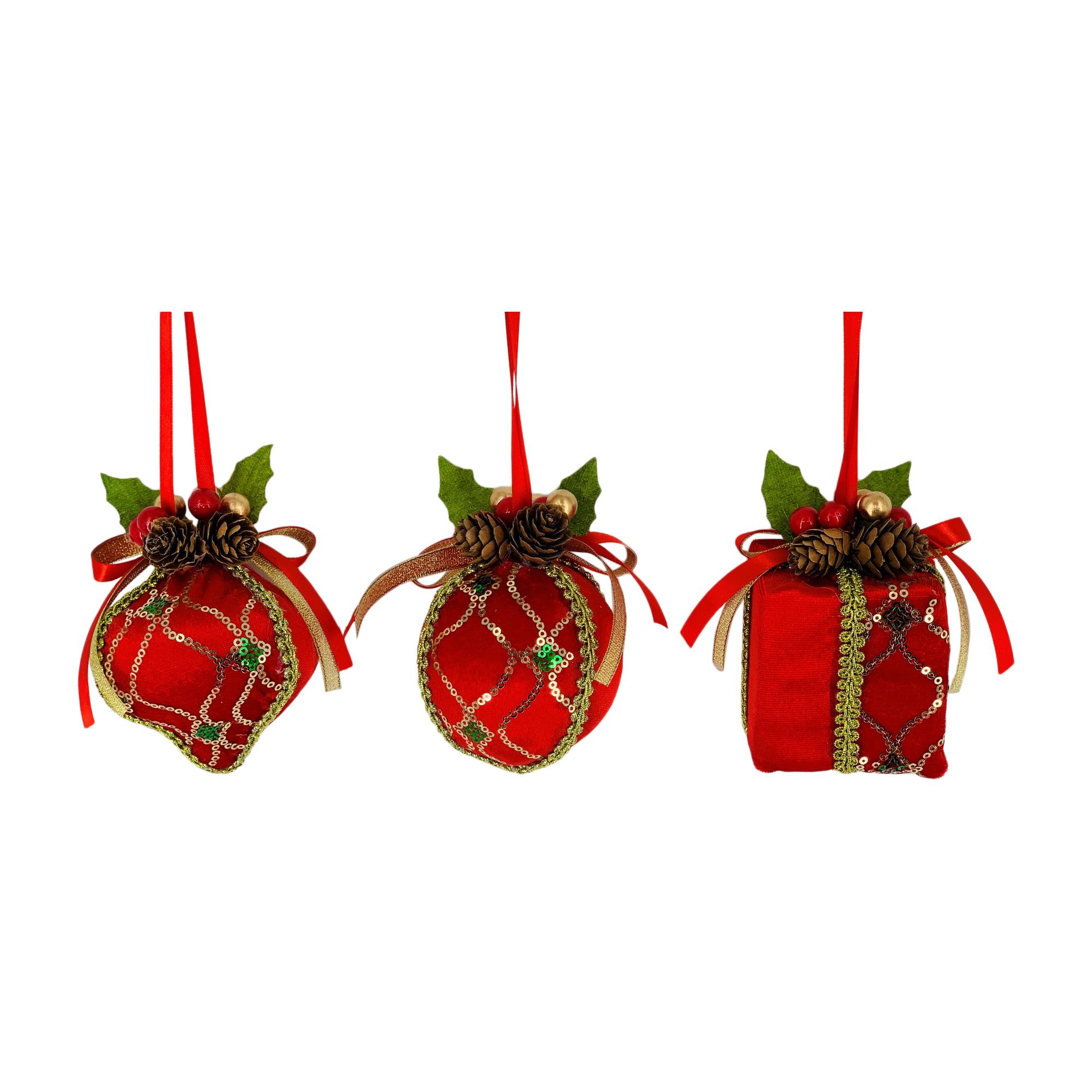 FABRIC ORNAMENT 10~12cmH 3 ASST W/HEADER CARD A. BALL 11cmH - 160-4502177