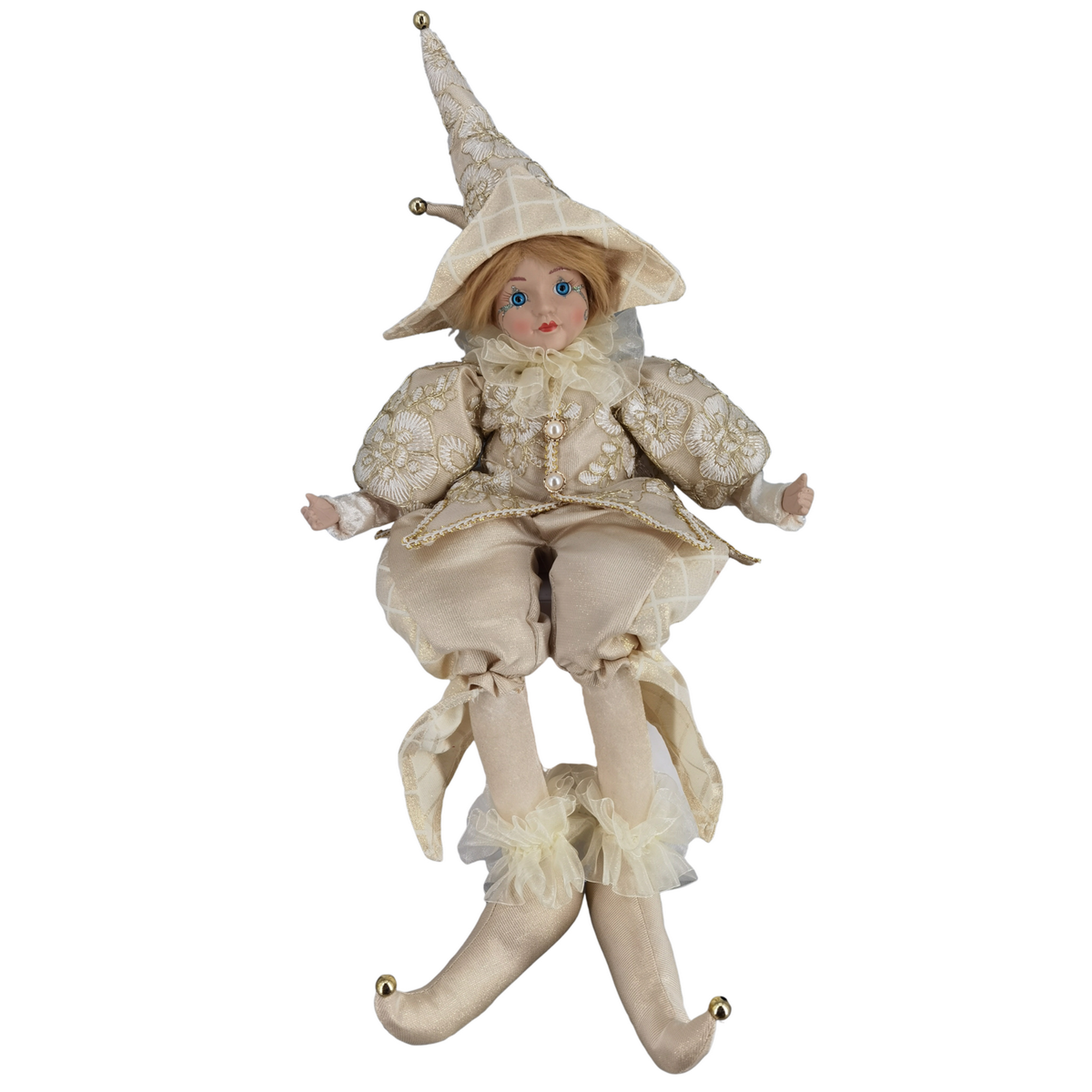 SITTING KID JESTER 56CMH PORCELAIN HEADHANDS - 160-4504170SM