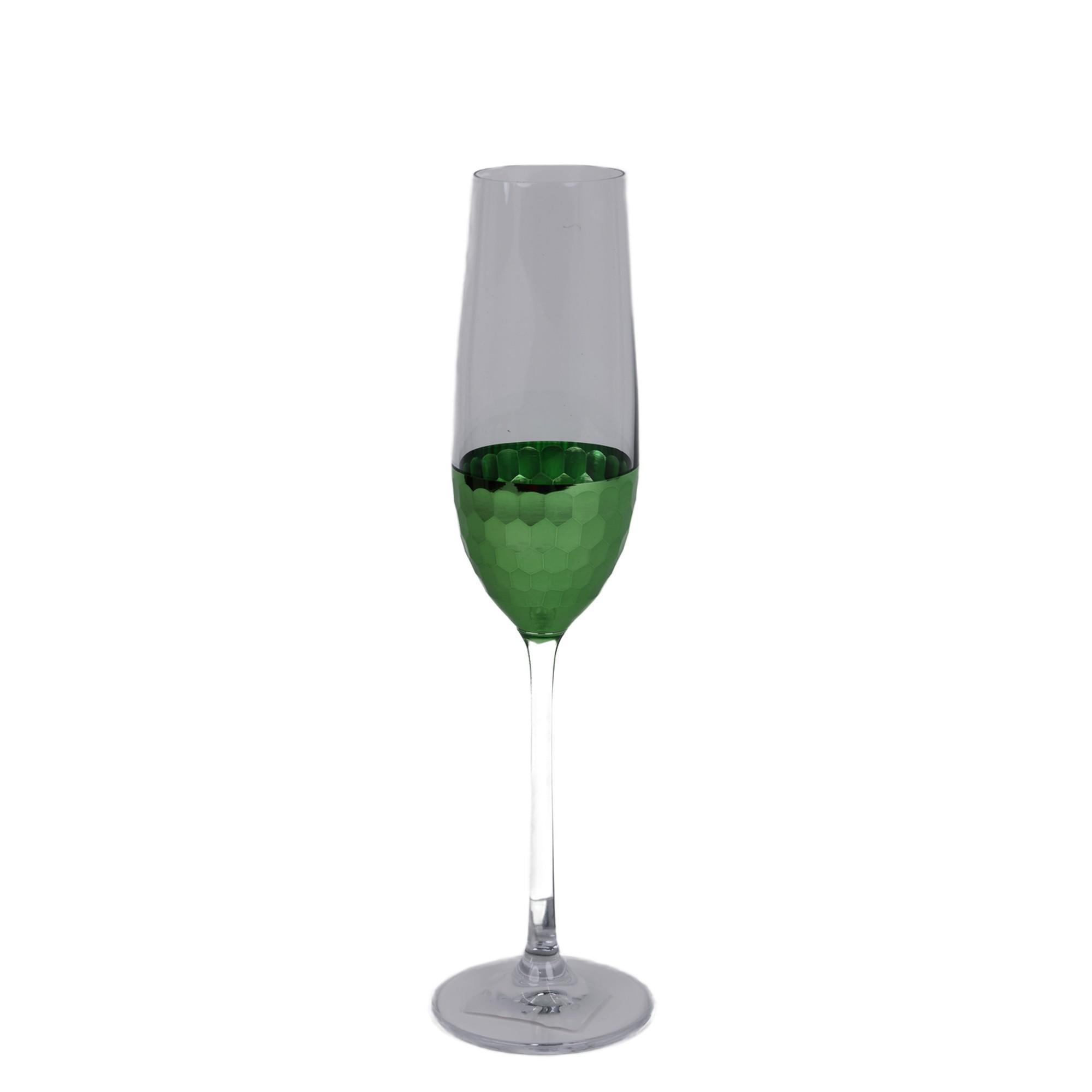 CHAMPAGNE GLASS CLEAR WITH ETCHING & GREEN ELECTROPLATING - 180-2900680
