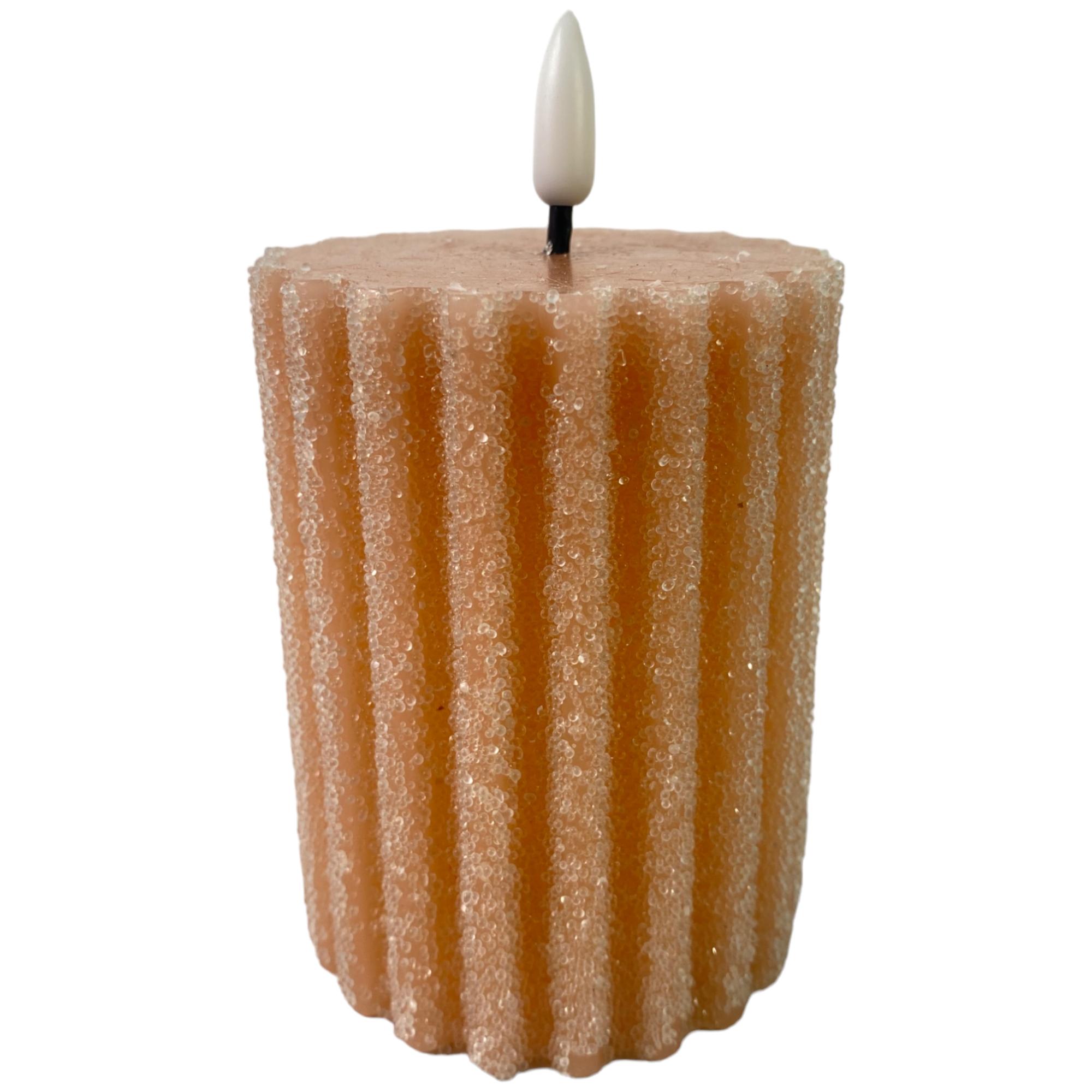 LED WAX CANDLE WITH BULLET FLAMESTRIPE LINE PATTERN AND BEAD - 200-9100460