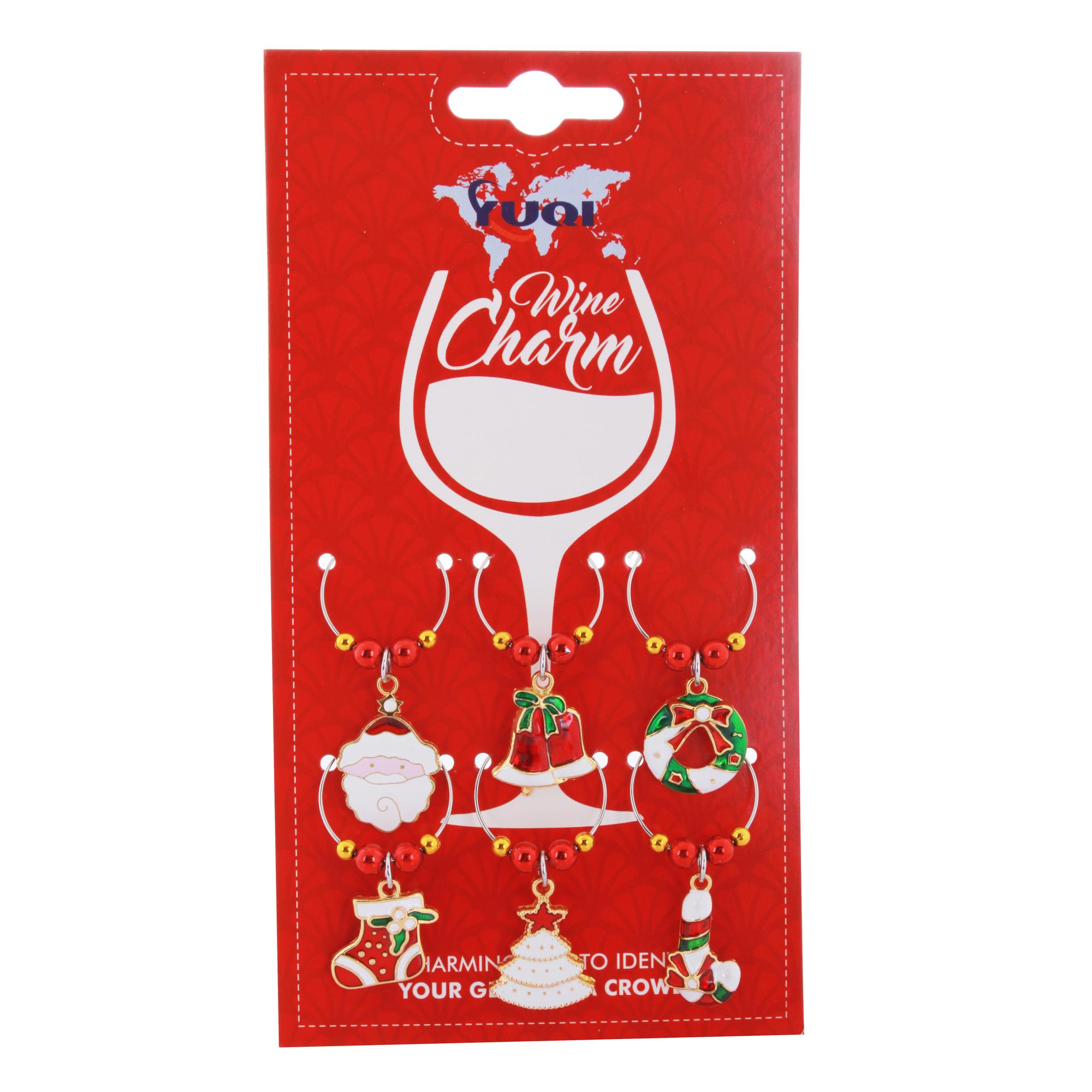 6PK XMAS BEADED WINE CHARMS - 201-0300165
