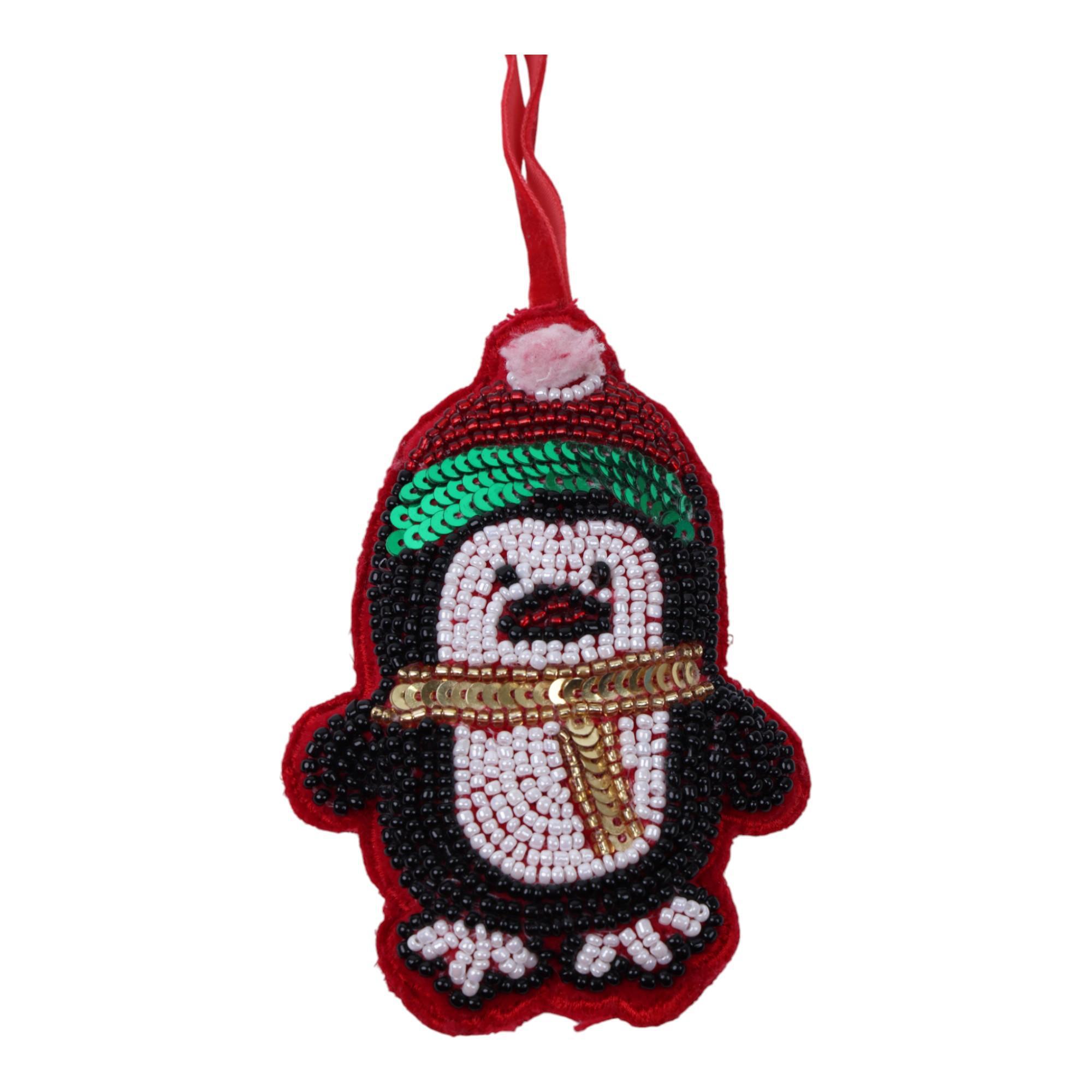 MULTI BEADED EMBROIDERED PENGUINS ORNAMENT - 201-850025