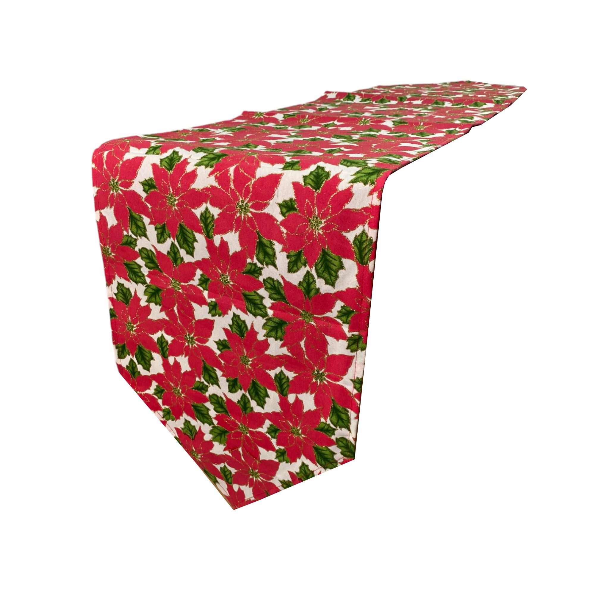 TABLE RUNNER WITH GLITTER POINSETTIA PRNTING - 201-8900464