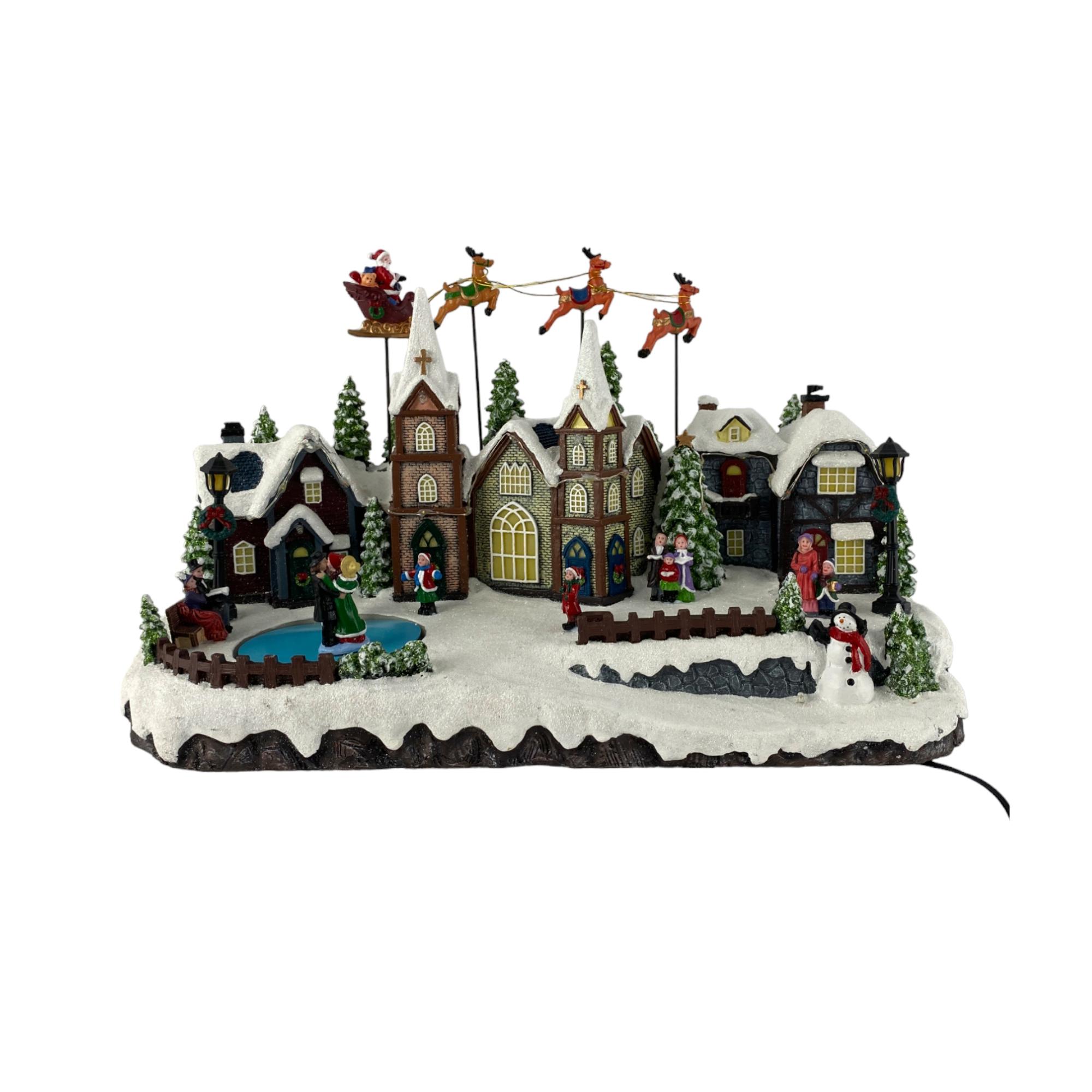 XMAS VILLAGE WITH LED LIGHT AND REINDEER SLEIGH MOVING UP&DO - 201-9800034/1