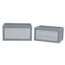set of 2 gray+white wood box - 085-901869