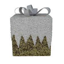 15CM GOLD+WHITE GLITTER GIFT BOX - 130-3200069