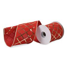 4"X 6 YD  SIQUENCE DIAMOND EMBROIDERY ON RED DUPION  RIBBON - 130-350016
