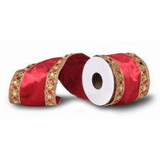 4"X 6 YD  RED GOLD JEWEL LACEON EDGE OF RED VELVET RIBBON W - 130-350022