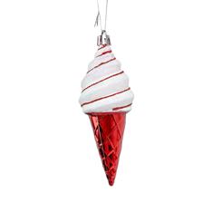 4PCS PLASTIC ICE CREAM ORNAMENT IN RED/WHITE COLOR AND GLITT - 140-3400248