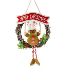 FABRIC GINGERBREAD MAN W/RATTAN WREATH  W/MERRY CHRISTMAS WO - 200-2000234