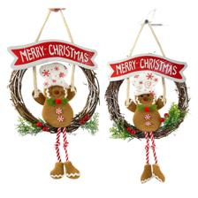 FABRIC GINGERBREAD MAN W/RATTAN WREATH  W/MERRY CHRISTMAS WO - 200-2000234