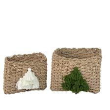 S/2 GRASS BASKET WITH COTTON TREE DECO - 202-2900086