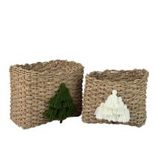 S/2 GRASS BASKET WITH COTTON TREE DECO - 202-2900086