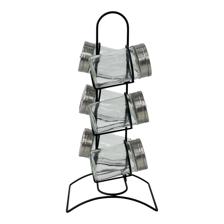 6 GLASS SPICE JAR SET WITH STAND - 354-130029