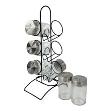 6 GLASS SPICE JAR SET WITH STAND - 354-130029