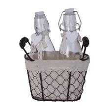metal basket with glass  bottl - 413-160001