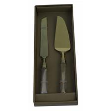 S/2 DESSERT SET GOLD FINISH &GOLD GLASS HANDLE - 429-66000036