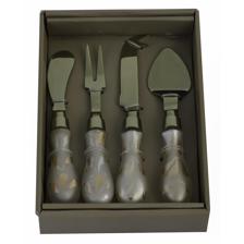 S/4 CHEESE SET GOLD FINISH & GOLD GLASS HANDLE - 429-66000037