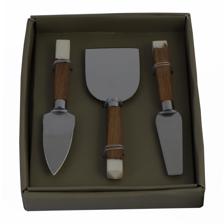 S/3 CHEESE KNIVES SET SS POLISH & WOOD/RESIN HANDLE - 429-66000042