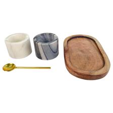 White and grey bowl gold spoon - 429-6800102