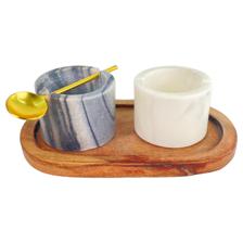 White and grey bowl gold spoon - 429-6800102
