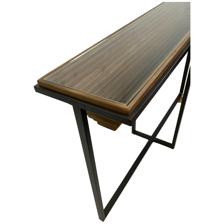 WOOD / IRON CONSOLE TABLE W. GLASS TOP - 454-221324