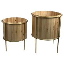 2/S WOOD / IRON PLANTER POTS - 454-3500020