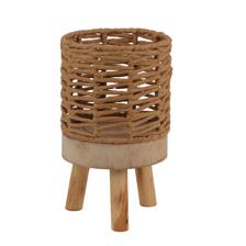 PAPER ROPE WEAVING BASKET WITHWOODEN LEGS - 454-5400052