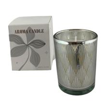 SILVER PAINTING GLASS CANDEL WITH RADIAL  PATTERN -  VANILLA - 532-45138