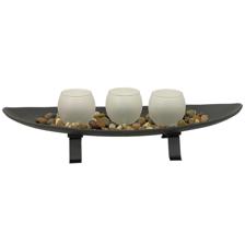 MDF boat candle holder with 3frosted glass and river stones - 567-59159