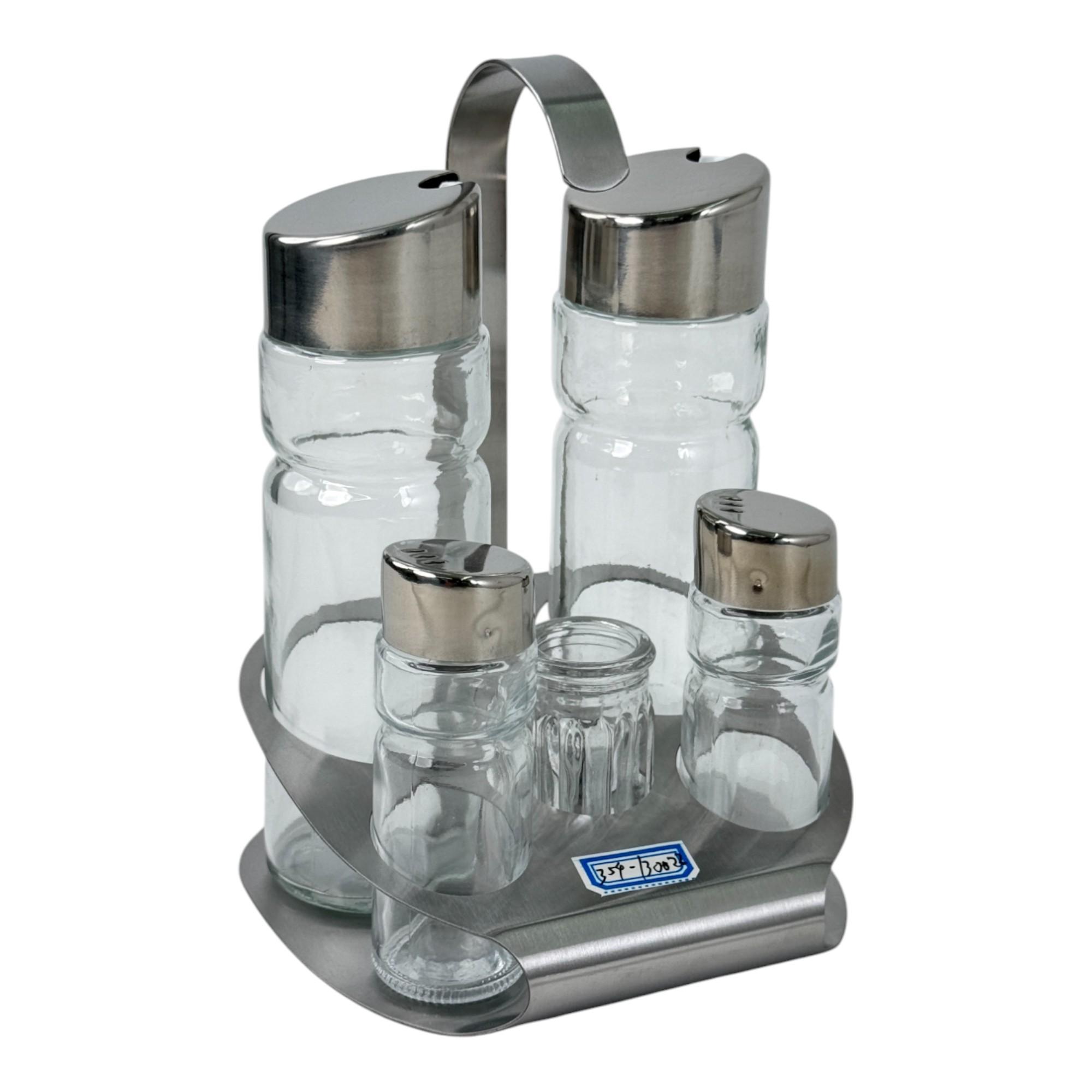 GLASS SPICE JAR SET WITH STAND - 354-130022