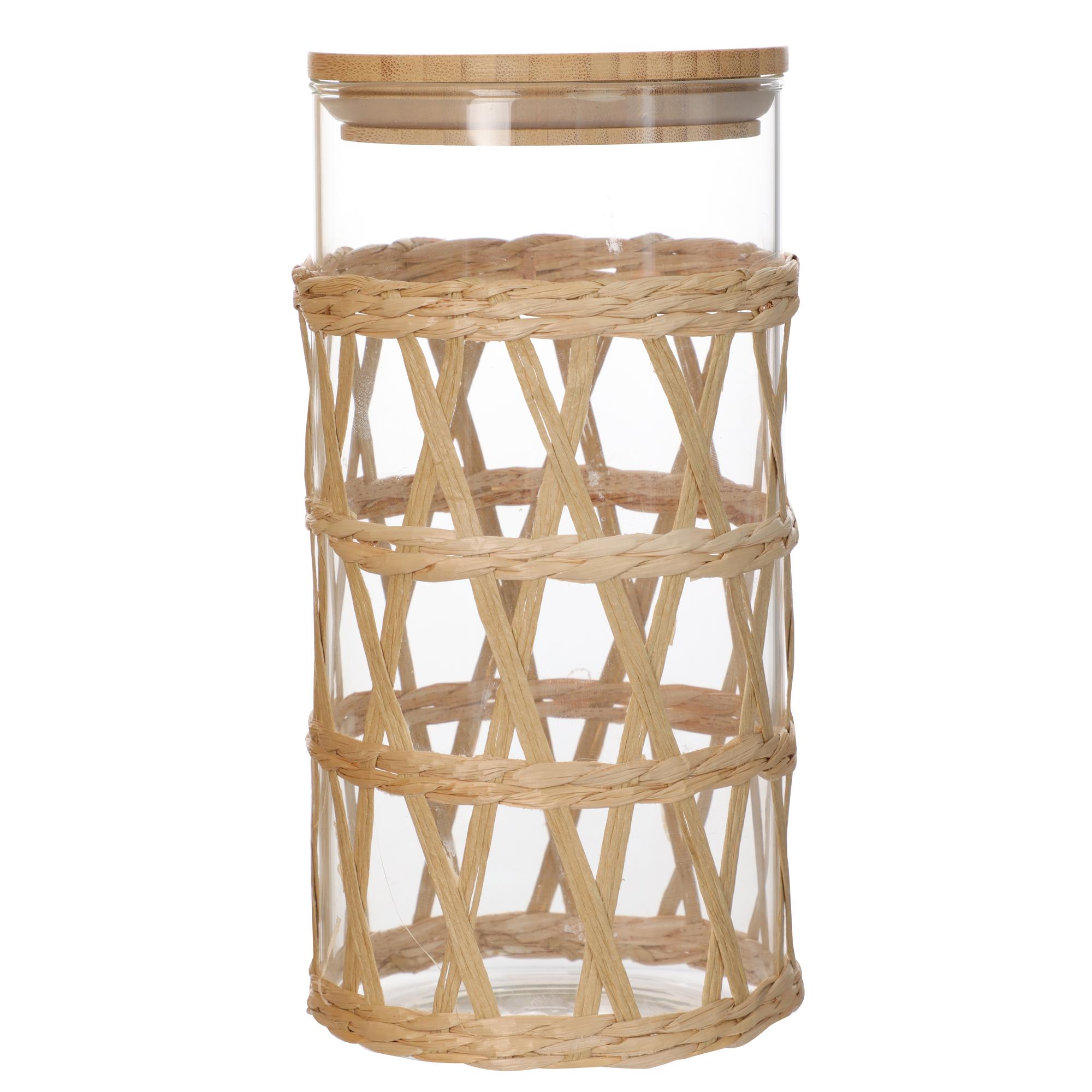 high borosilicate glass jar with cattail wrapped bamboo lid1 - 412-082653