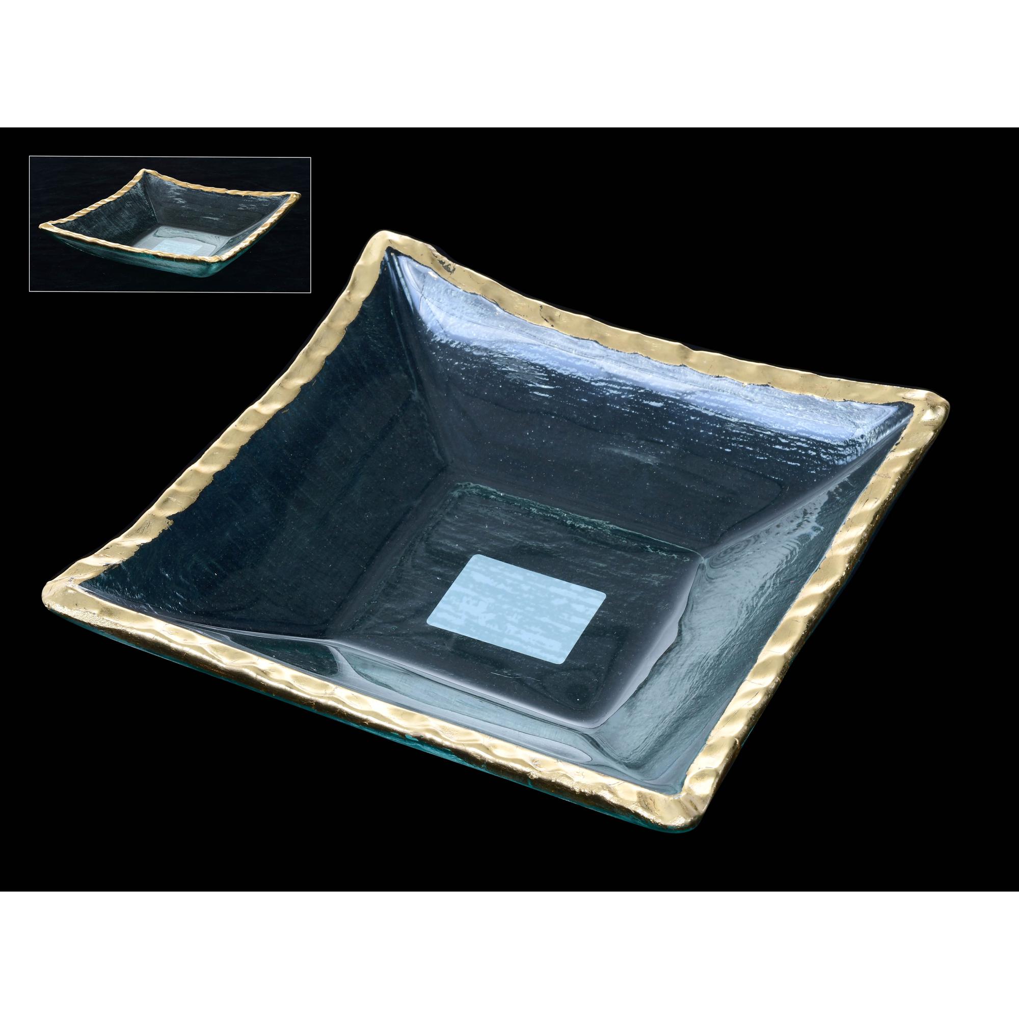 GREEN GLASS BOWL,GOLD FOIL RIM - 412-772759