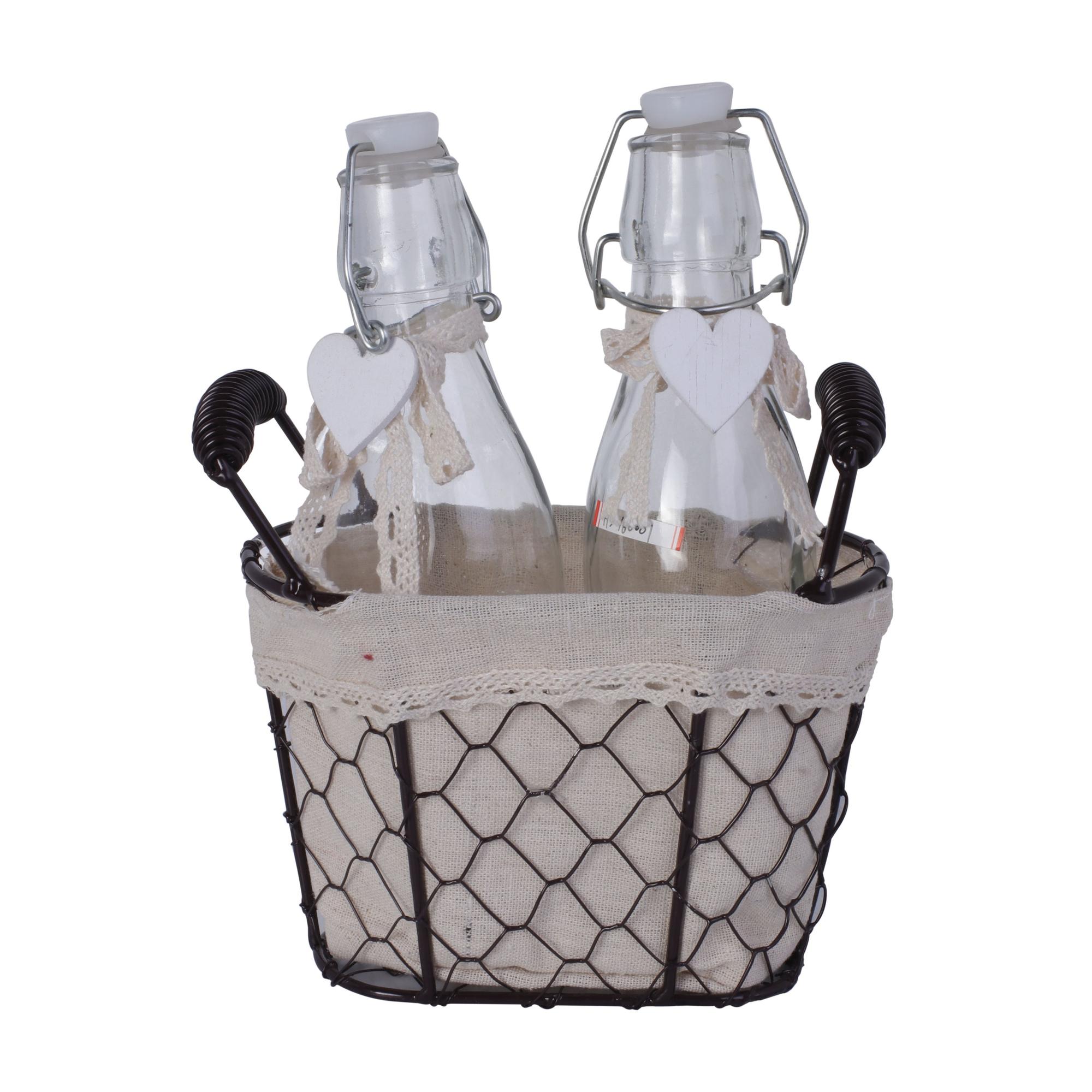 metal basket with glass bottl - 413-160001