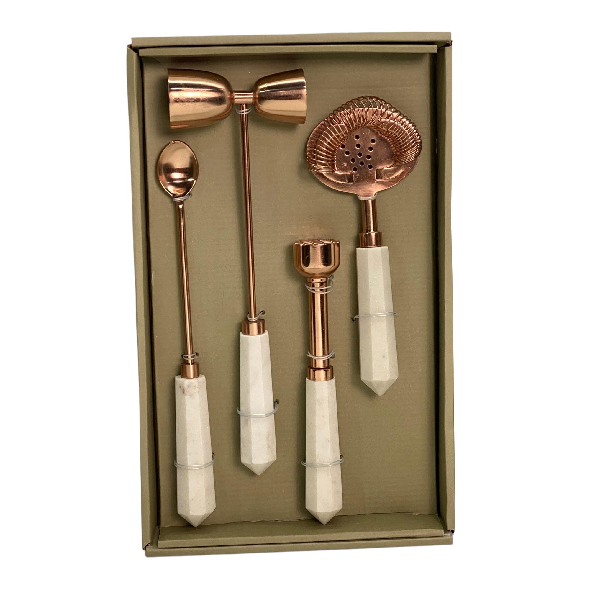 S/4 BAR SET ROSE GOLD FINISH&MARBLE HANDLE - 429-6000131