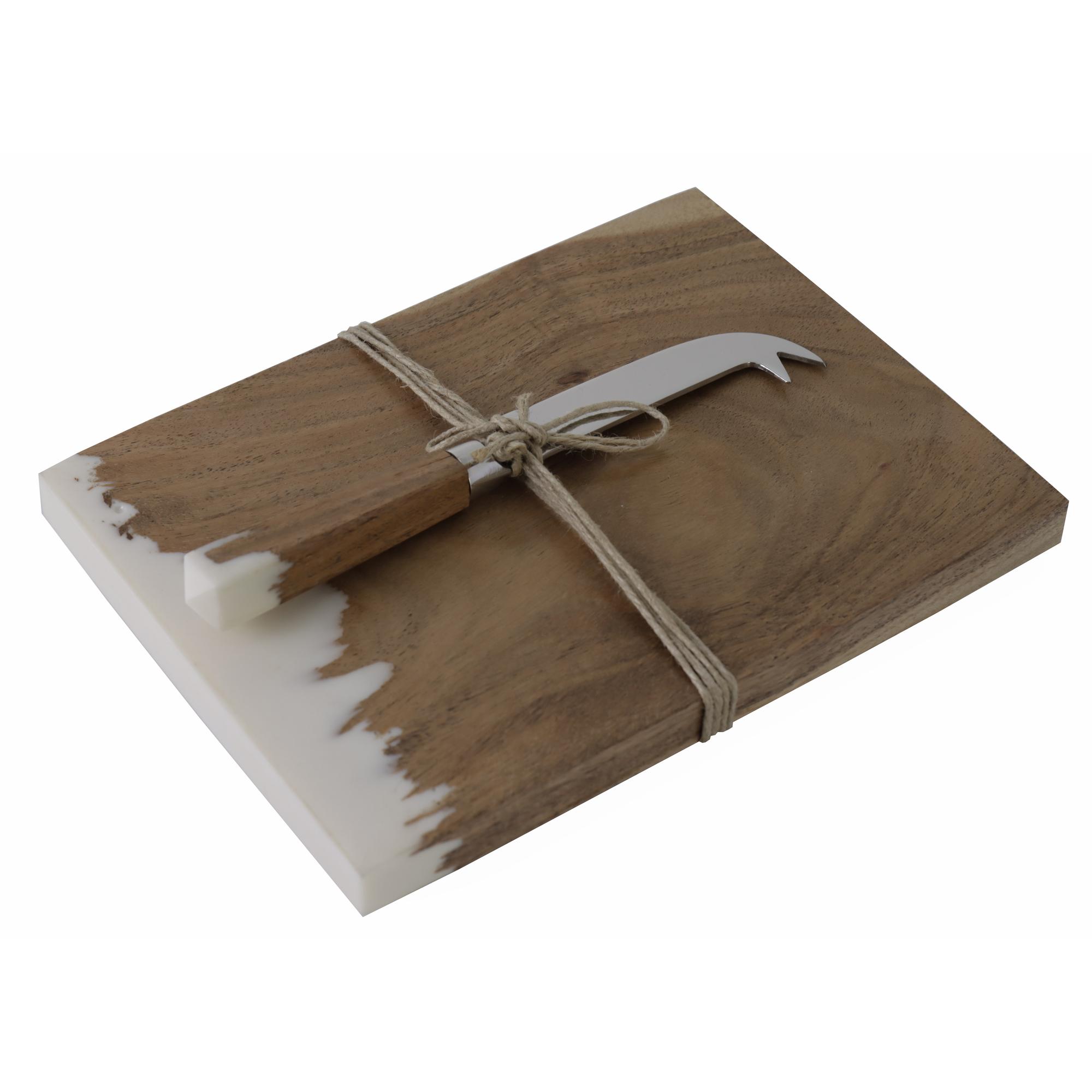 CHEESE PLATTER WITH CHEESE KNIFE ACACIA WOOD & RESIN - 429-66000039