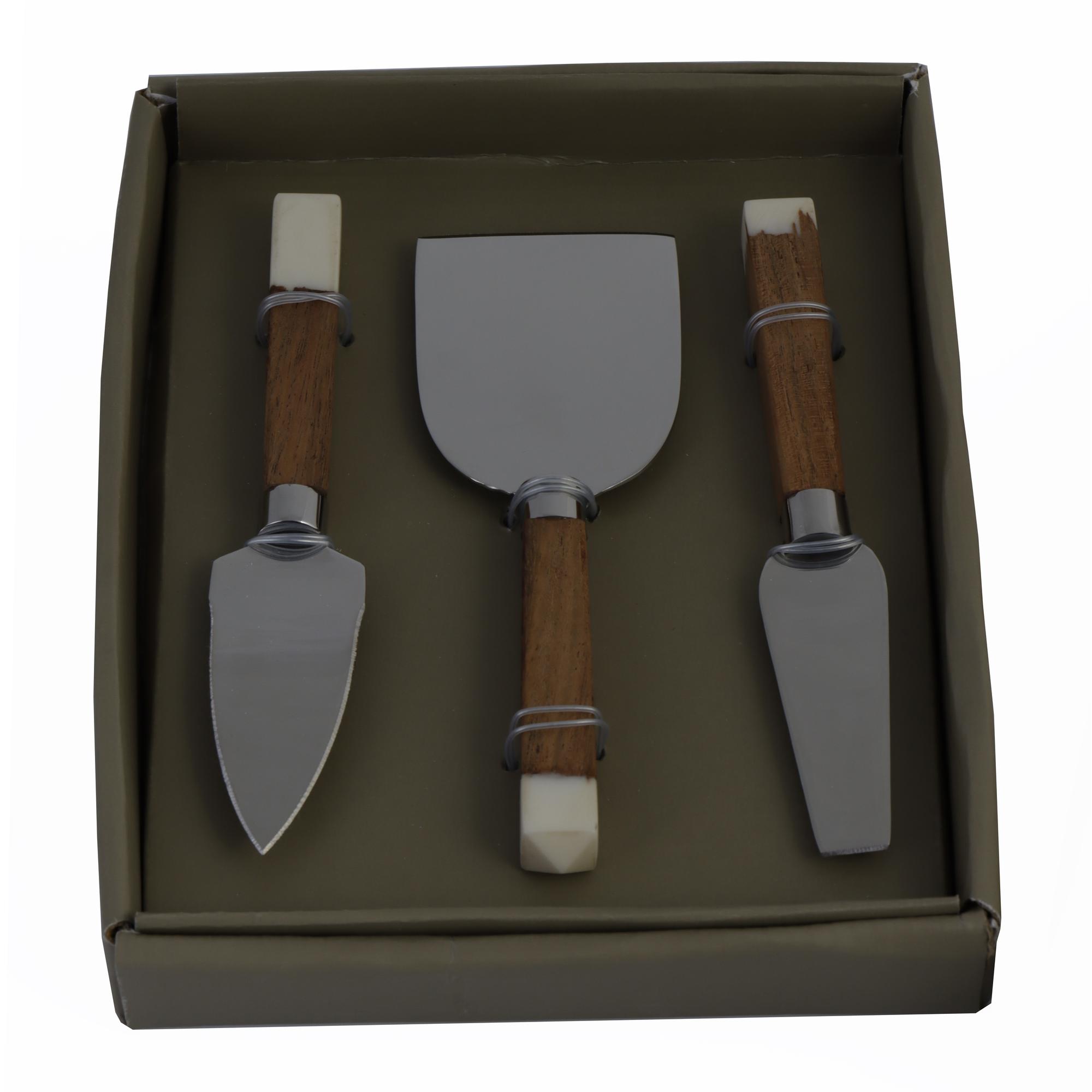 S/3 CHEESE KNIVES SET SS POLISH & WOOD/RESIN HANDLE - 429-66000042