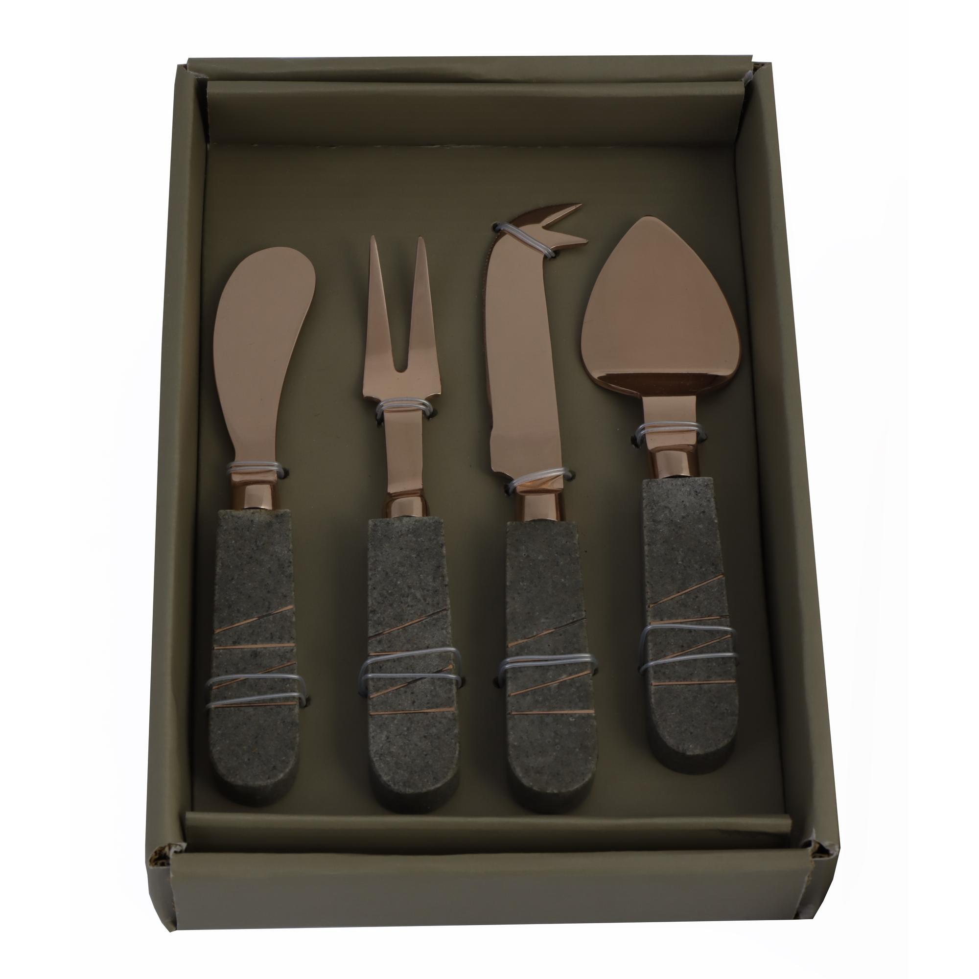 S/4 CHEESE KNIVES SET COPPER FINISH & TERRAZZO HANDLE - 429-66000051
