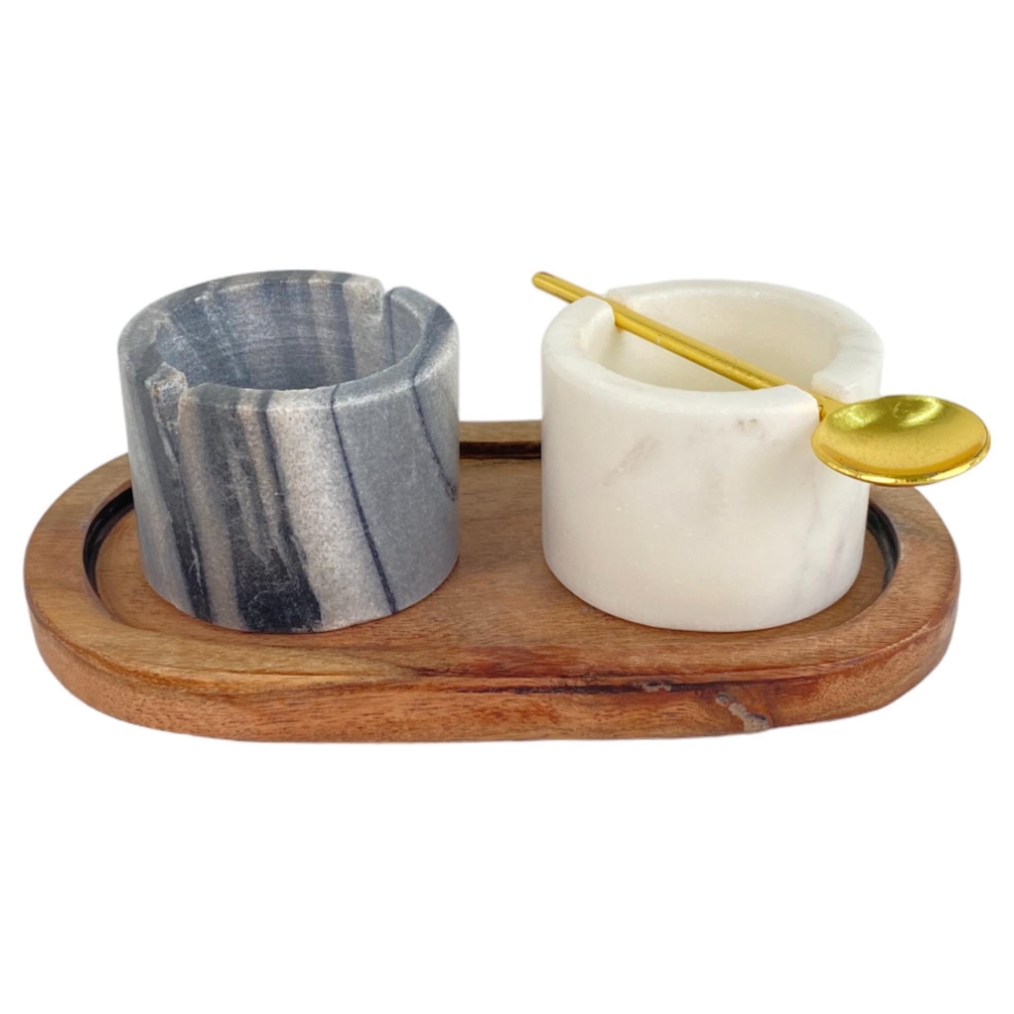 White and grey bowl gold spoon - 429-6800102