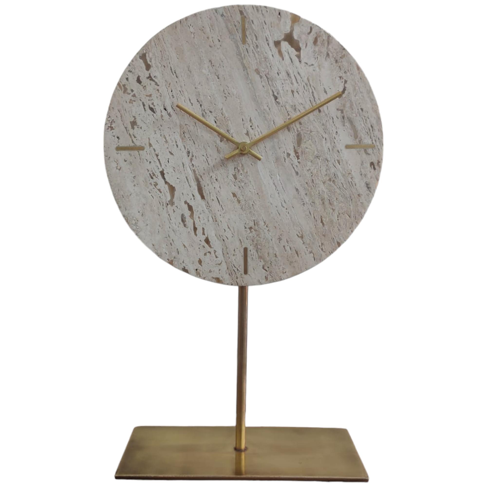 LIGHT TRAVENTINE MARBLE TABLECLOCK WITH IRON STAND - 429-980004